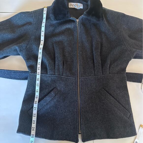 Vintage Y2K Jason Kole Wool Faux Fur Trim Belted Zip Jacket Cozy Winter Coat - Picture 13 of 16